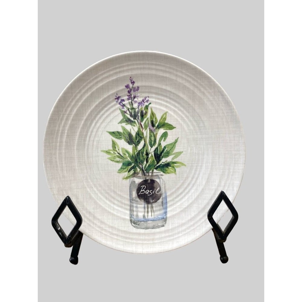 Pier 1 Melamine Herb Plants 8 1/4" Salad Plates Basil Parsley Rosemary Set of 4